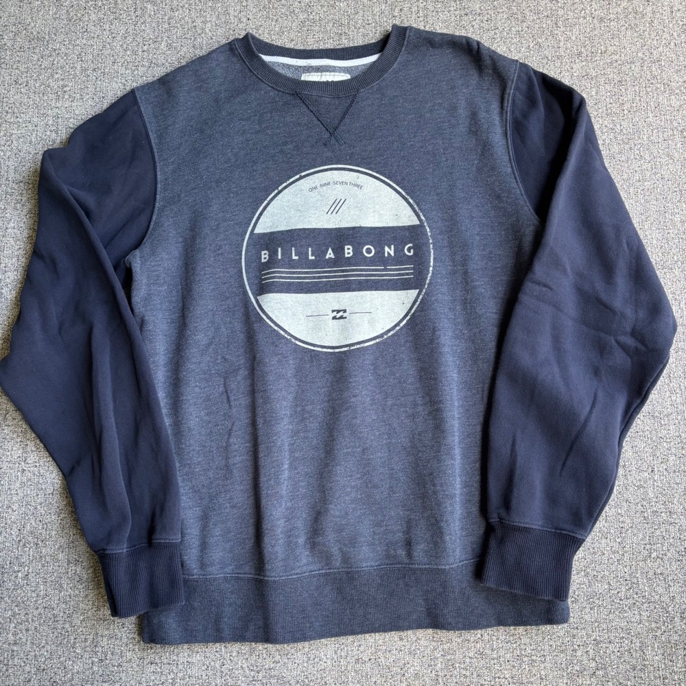 Billabong Sweatshirt Mens M Navy Blue Heather Charcoal Graphic Crewneck‎ Surf